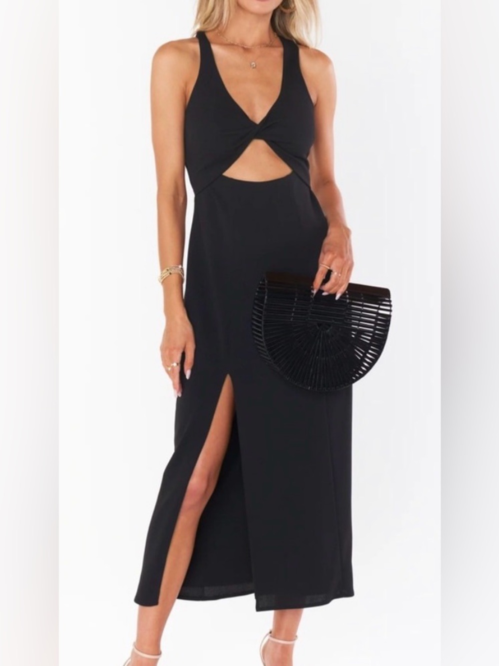 Show Me Your Mumu Luca Midi Dress Black Cutout Twist Front Size L